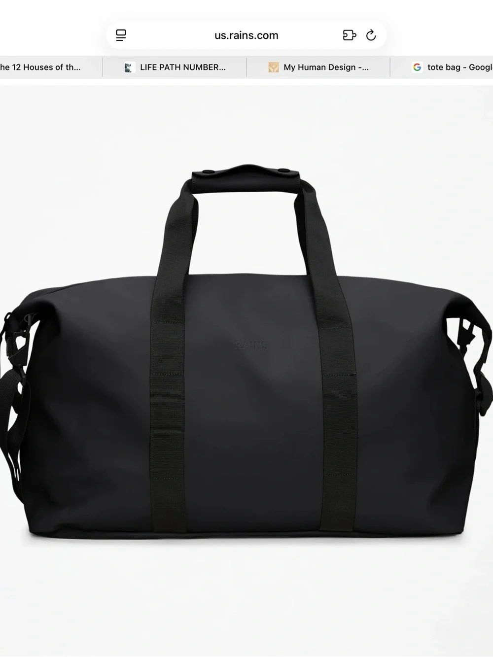 Rains Black Minimalist Duffel Bag